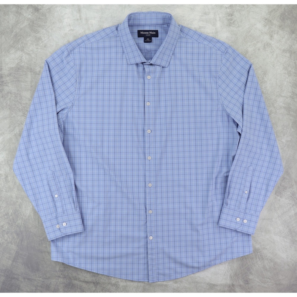 Mizzen+Main Leeward Dress Shirt Mens XXL Blue Check Performance 1WS-1211